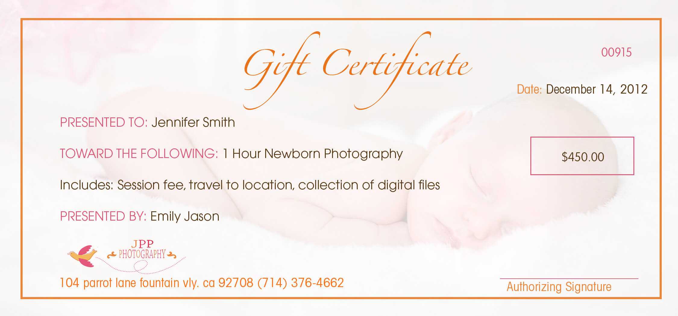 Orange County Christmas Portrait Photography Gift For Photoshoot Gift Certificate Template