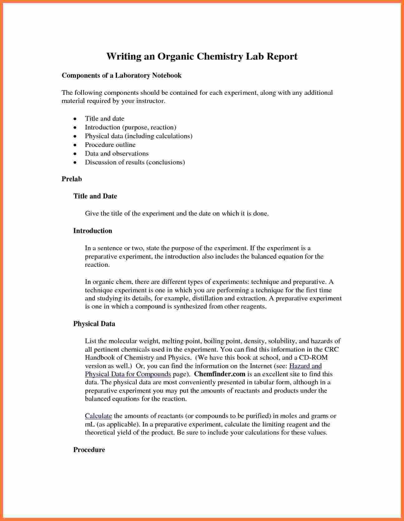 Organic Chemistry Lab Report Example Also Ibmistry Lab Throughout Chemistry Lab Report Template