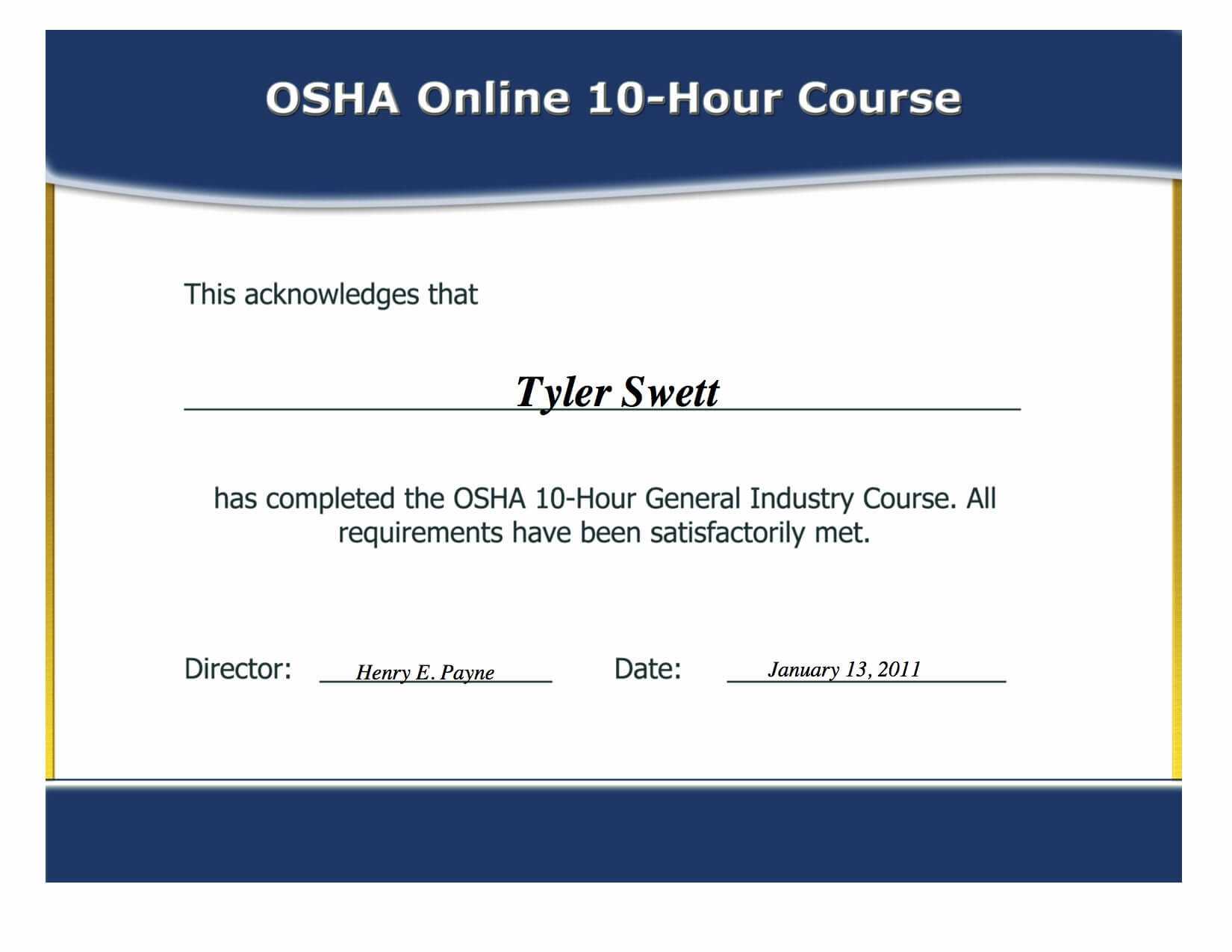 Osha 10 Certificate Template – Hizir.kaptanband.co Regarding Osha 10 Card Template