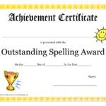 Outstanding Spelling Award Printable Certificate Pdf Picture within Spelling Bee Award Certificate Template