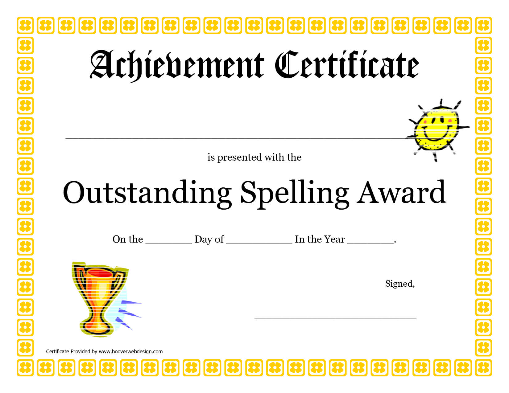 Outstanding Spelling Award Printable Certificate Pdf Picture Within Spelling Bee Award Certificate Template