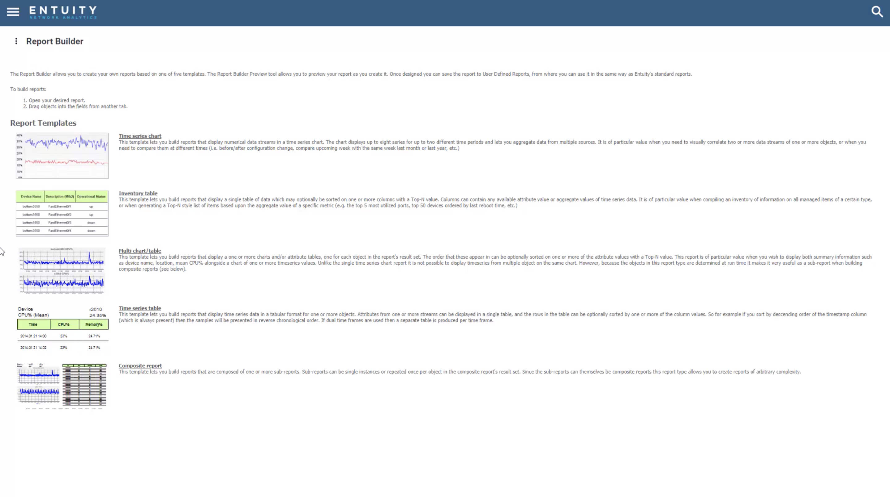 Overview Of The Report Builder In Entuity Network Analytics Within Report Builder Templates