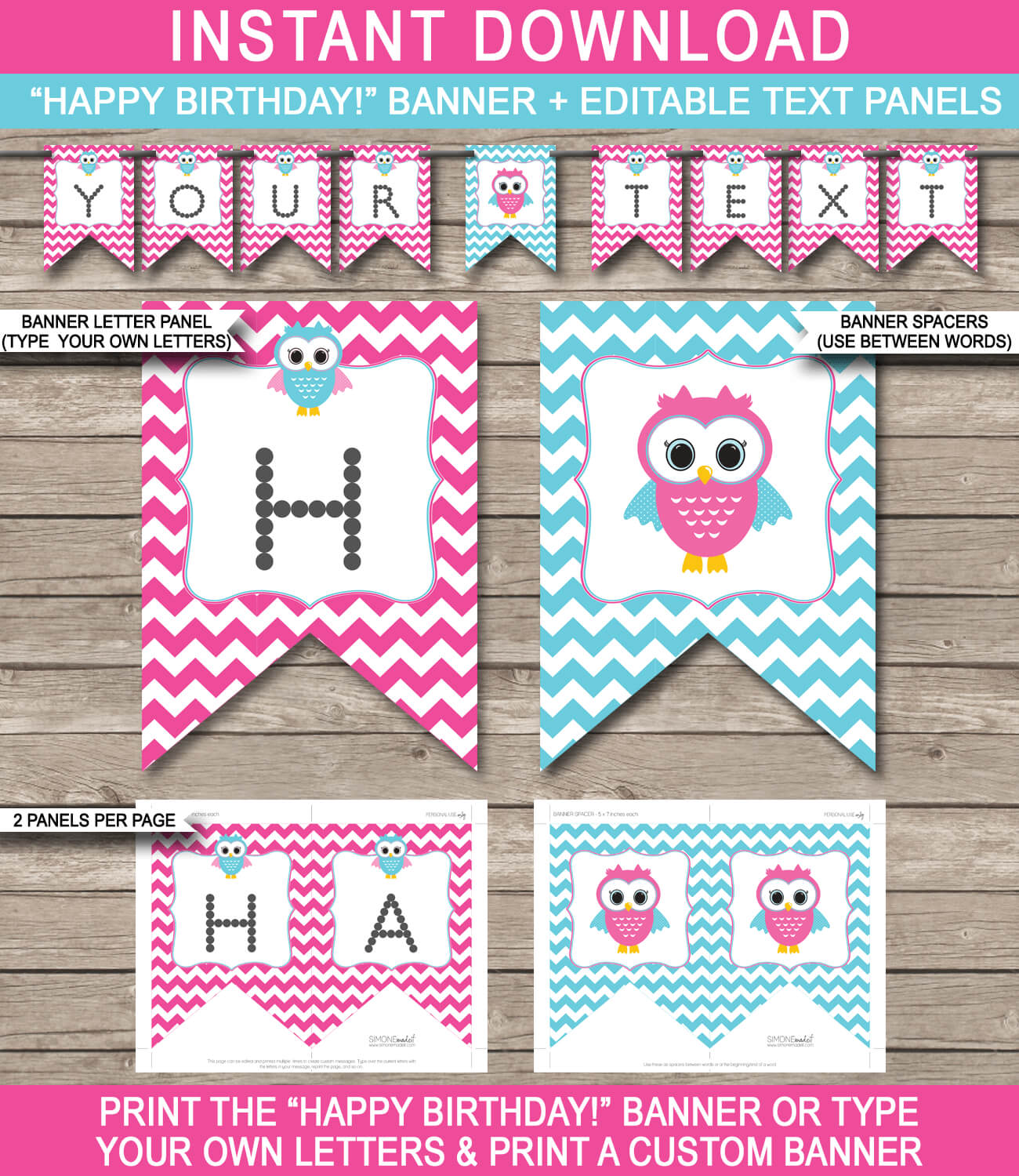 Owl Party Banner Template – Pink Intended For Diy Birthday Banner Template