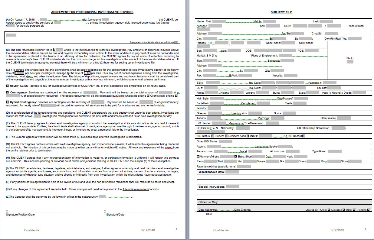 P.i. Forms – Pitraininghq With Regard To Private Investigator Surveillance Report Template