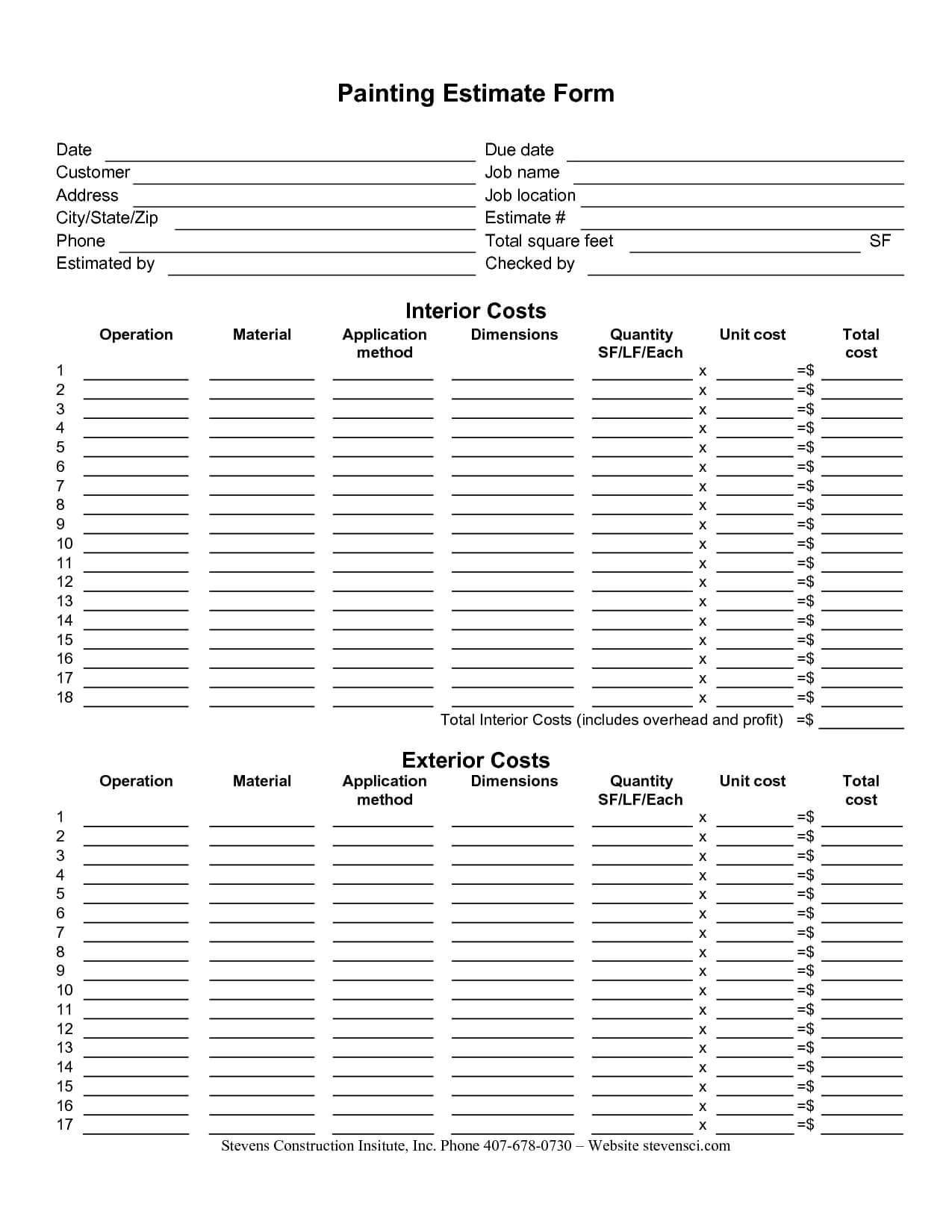 Painting Estimate Forms | Painting Estimate Form Regarding Blank Estimate Form Template