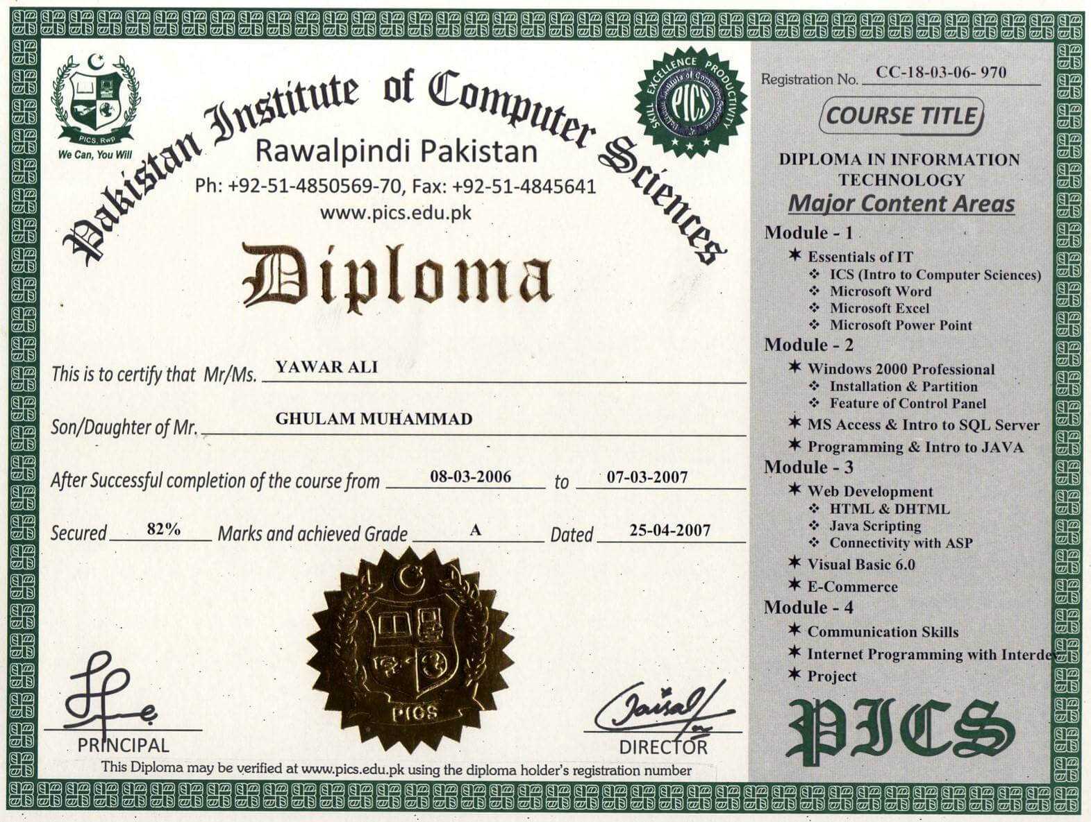 Pakistan Institute Of Computer Sciences, Free Online Within Masters Degree Certificate Template