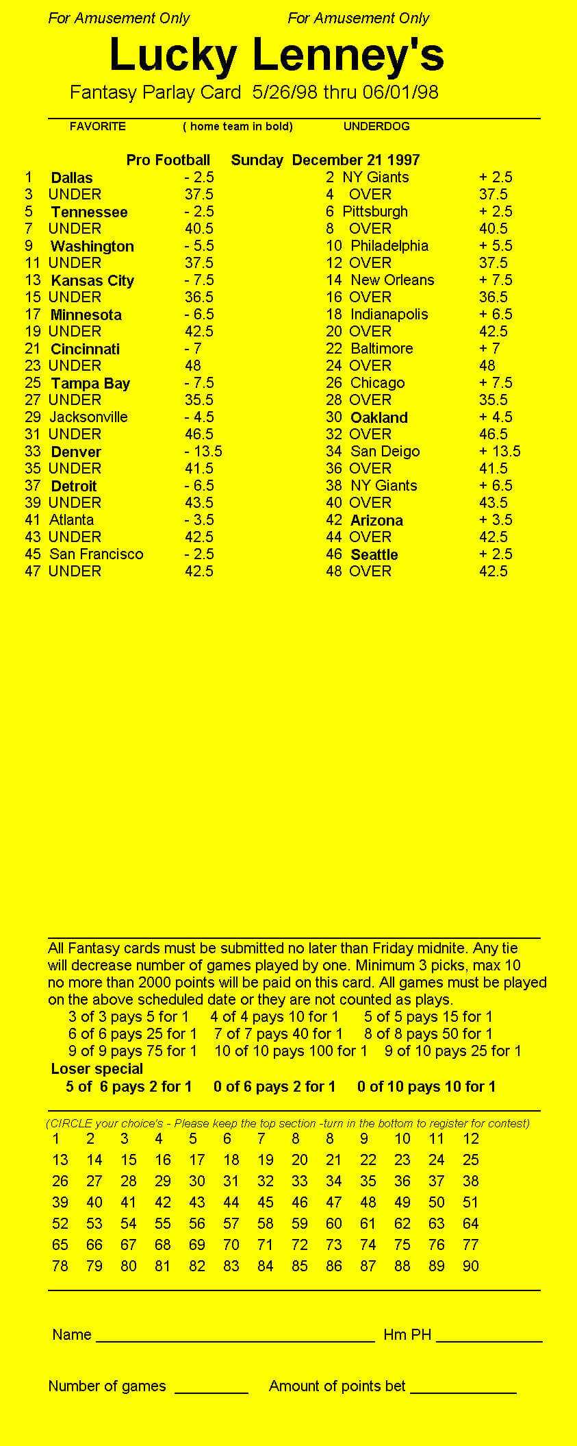 Parlay Card Designer – Sample Printout With Regard To Football Betting Card Template