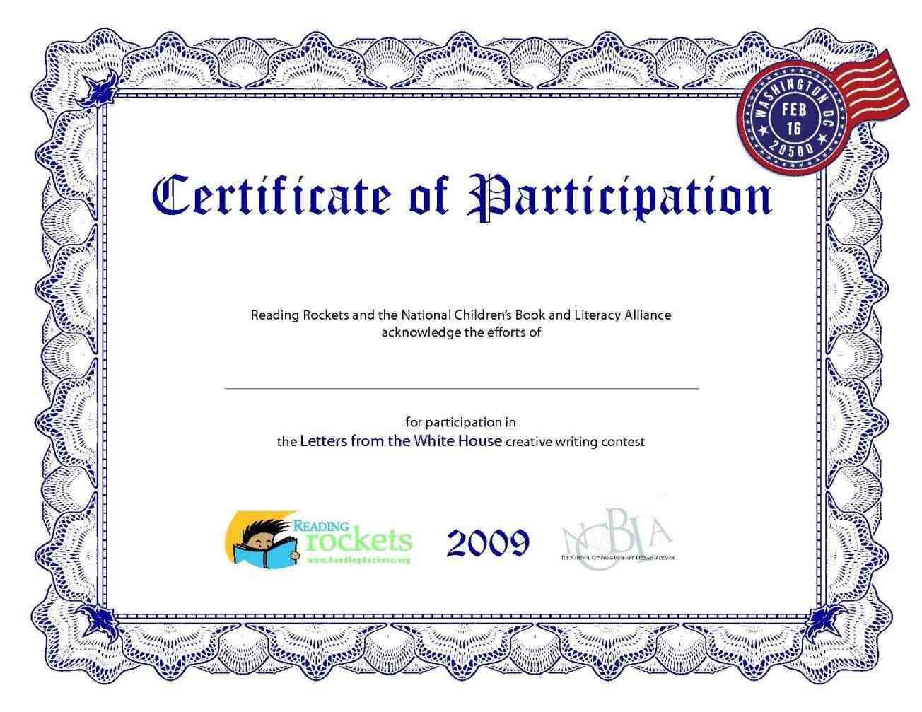 Participation Certificate Template Word Within Sample Certificate Of Participation Template