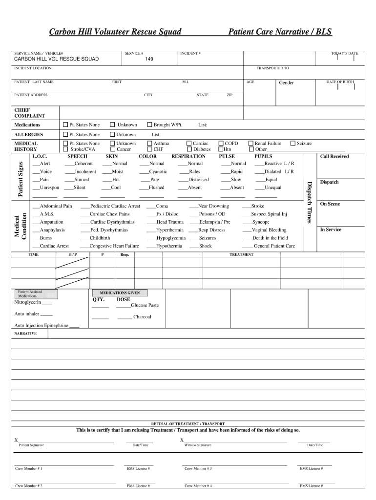 Patient Care Report Template – Fill Online, Printable With Patient Care Report Template