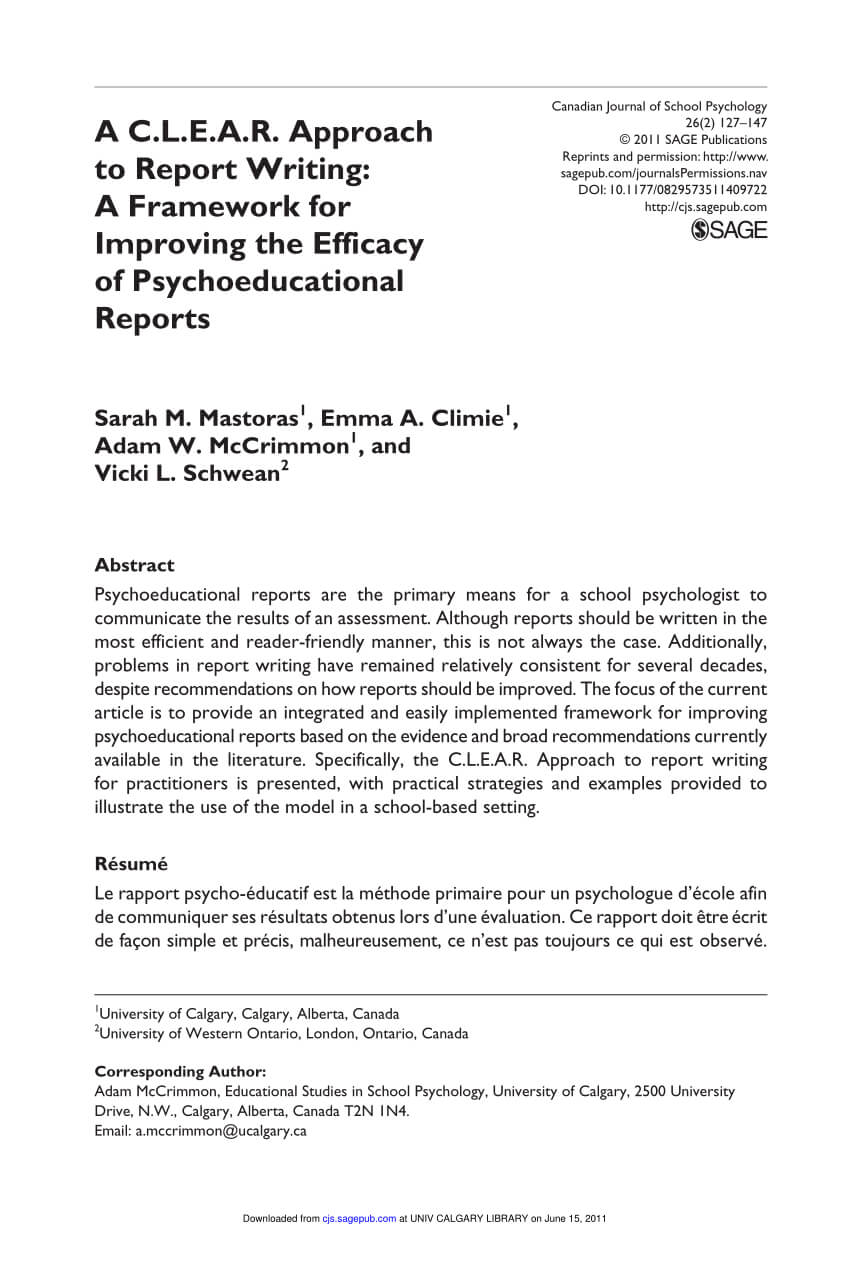 Pdf) A C.l.e.a.r. Approach To Report Writing: A Framework In Psychoeducational Report Template