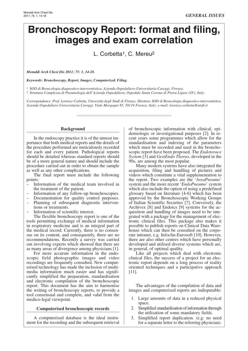 Pdf) Bronchoscopy Report: Format And Filing, Images And Exam With Regard To Medical Legal Report Template