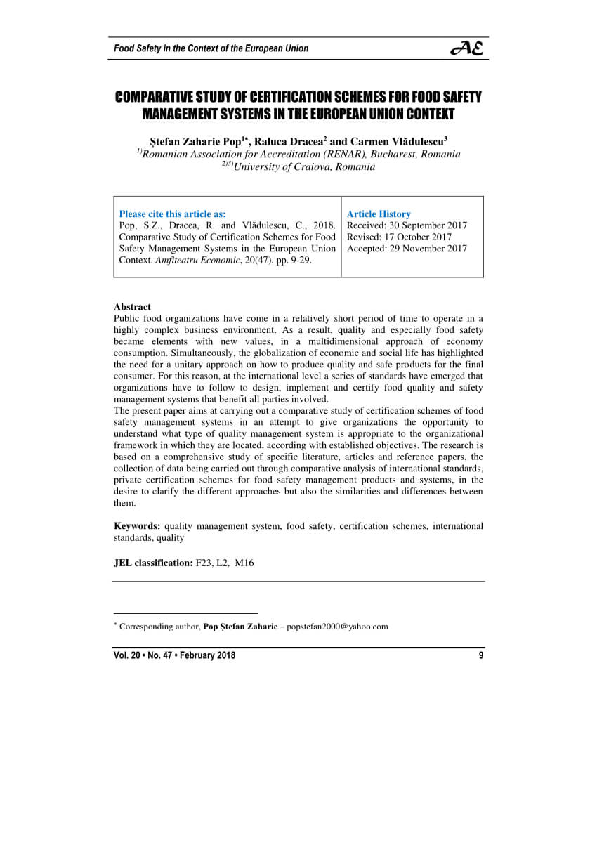 Pdf) Comparative Study Of Certification Schemes For Food With Certificate Of Appearance Template