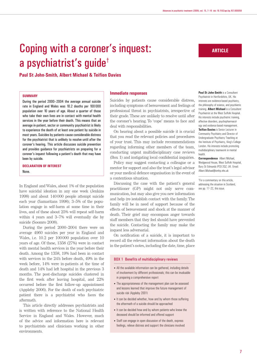 Pdf) Coping With A Coroner's Inquest: A Psychiatrist's Guide In Coroner's Report Template