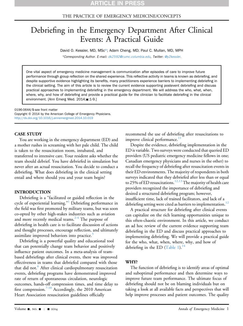 Pdf) Debriefing In The Emergency Department After Clinical Within Event Debrief Report Template