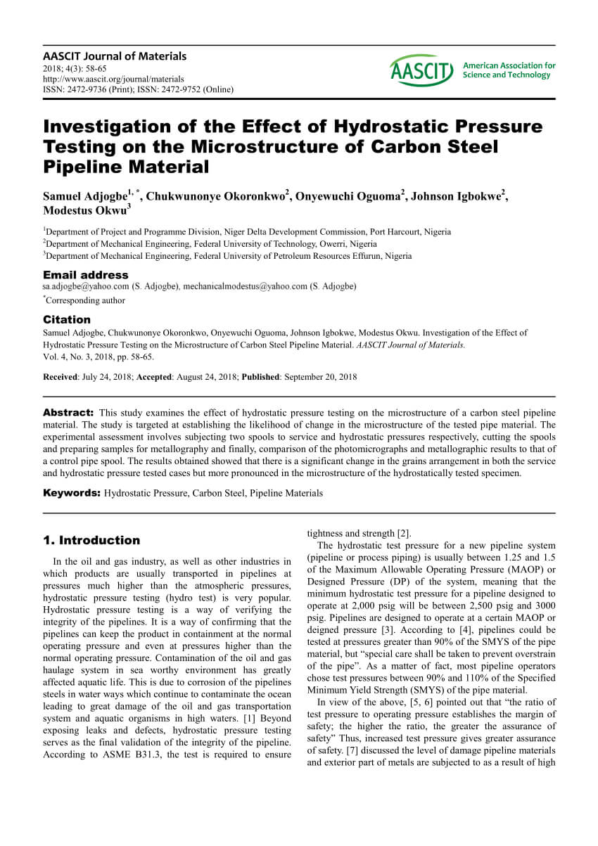 Pdf) Investigation Of The Effect Of Hydrostatic Pressure In Hydrostatic Pressure Test Report Template