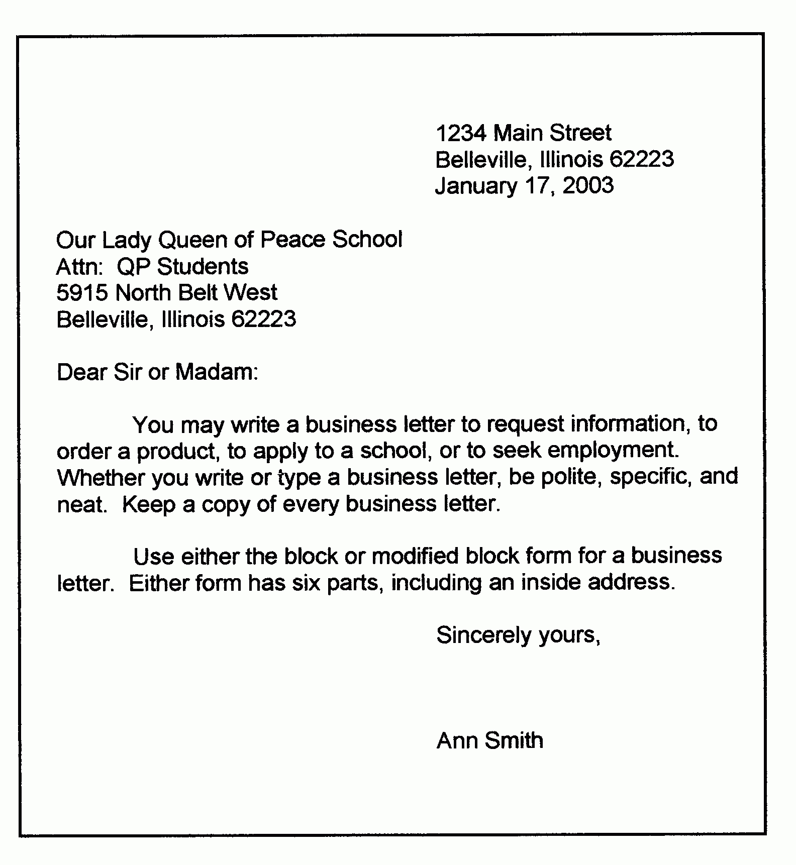 Personal Business Letter Format | Sample Business Letter Within Modified Block Letter Template Word