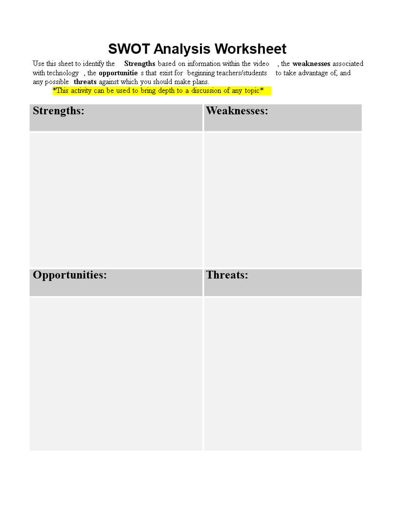Personal Swot Analysis Worksheet Word | Templates At Inside Swot Template For Word