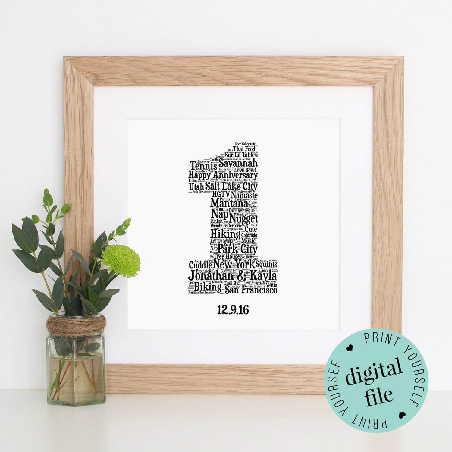 Personalised 1St Anniversary Gift – Word Art – Printable With Word Anniversary Card Template