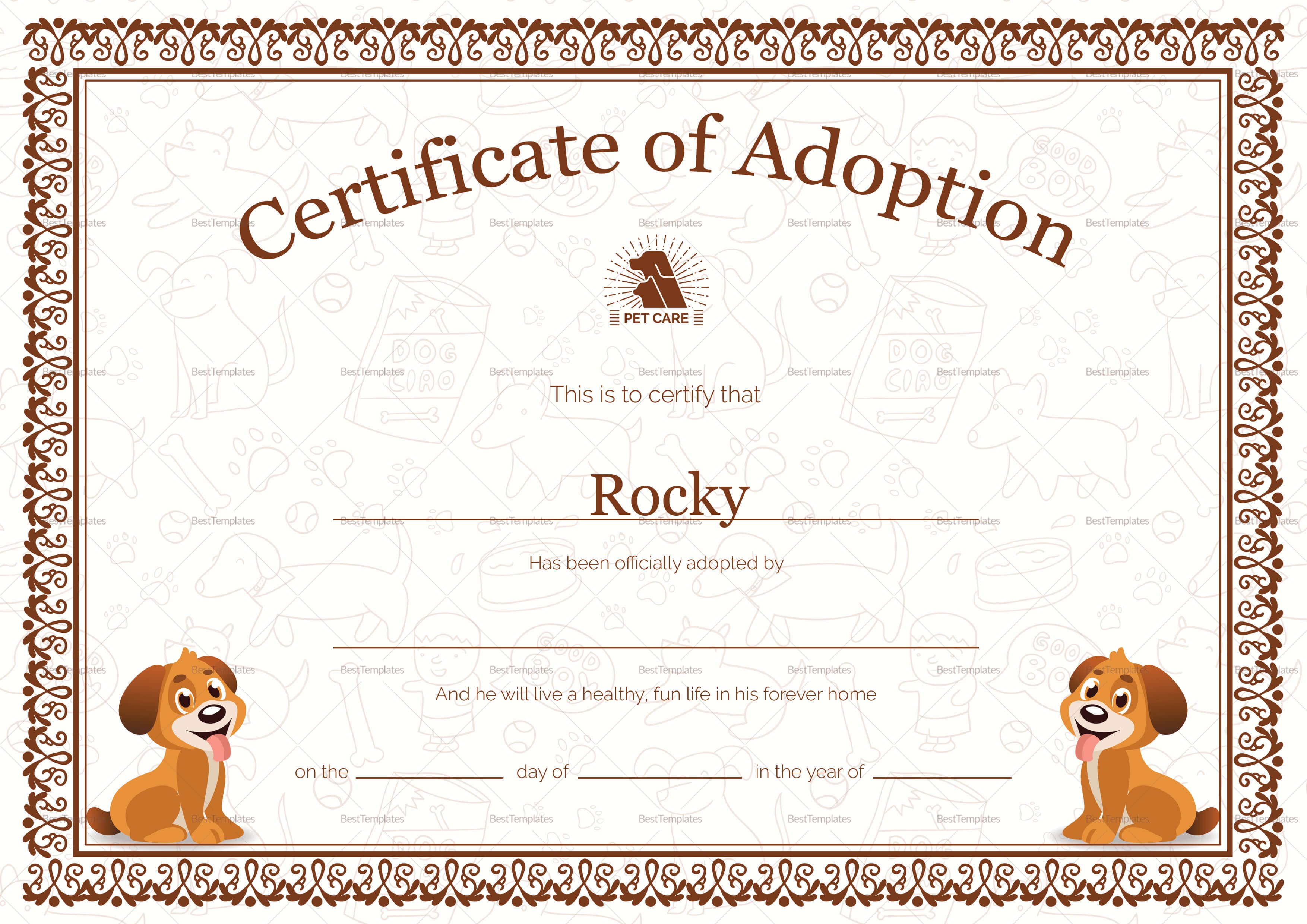 Pet Adoption Certificate Template With Pet Adoption Certificate Template
