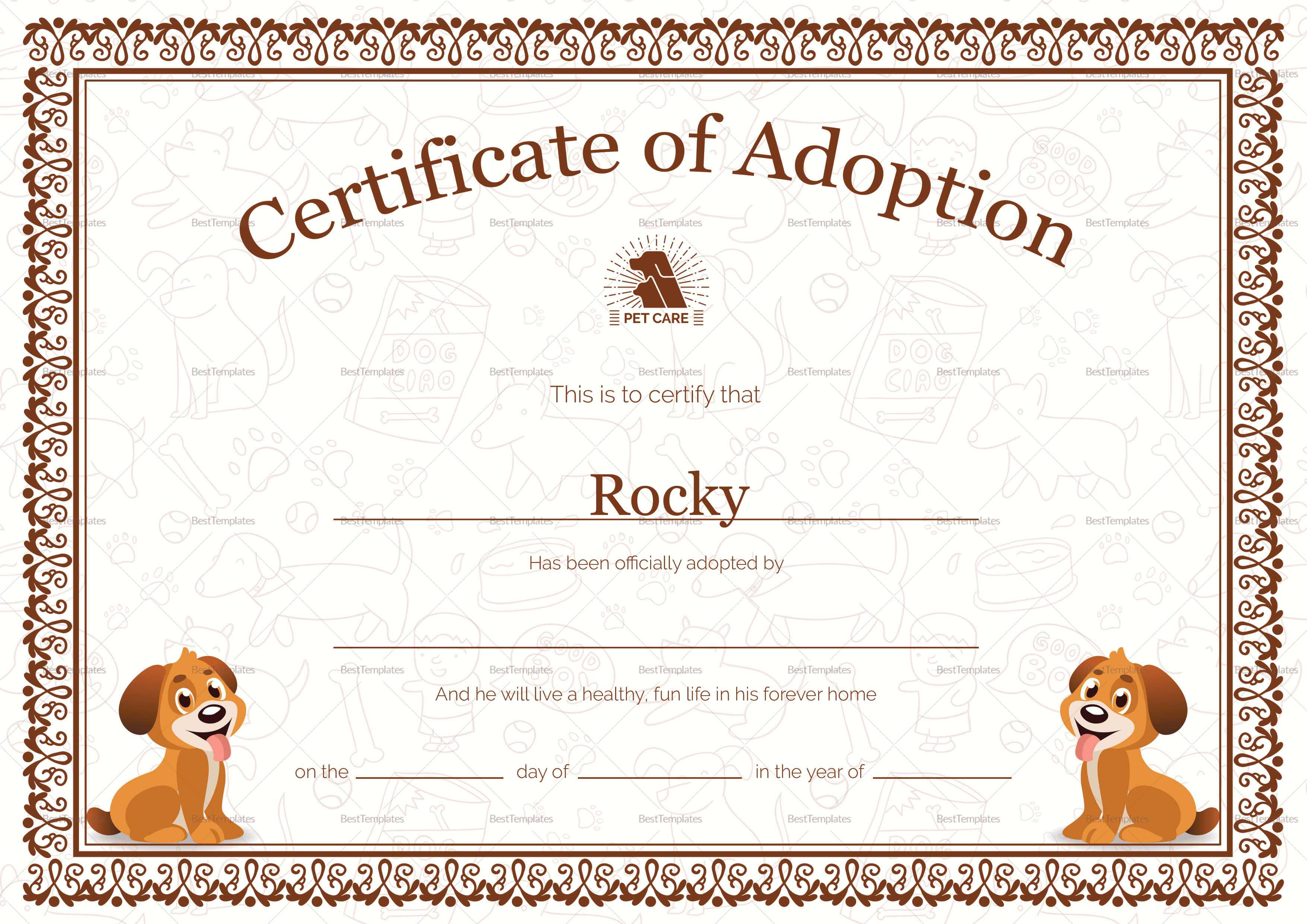 Pet Adoption Certificate Template With Pet Adoption Certificate Template