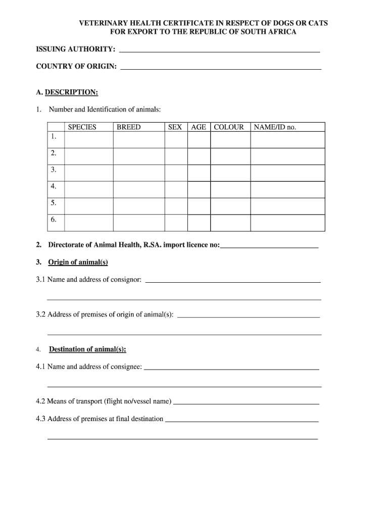 Pet Health Certificate Template - Fill Online, Printable For Veterinary Health Certificate Template