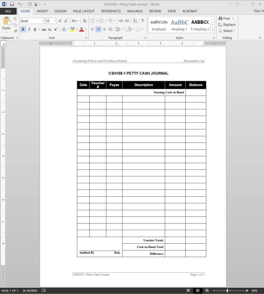 Petty Cash Accounting Journal Template | Csh108 1 With Regard To Petty Cash Expense Report Template