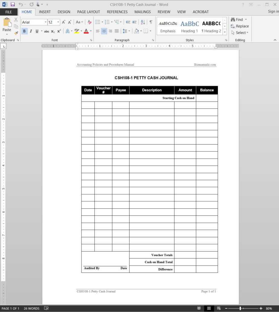 Petty Cash Accounting Journal Template | Csh108 1 With Regard To Petty Cash Expense Report Template