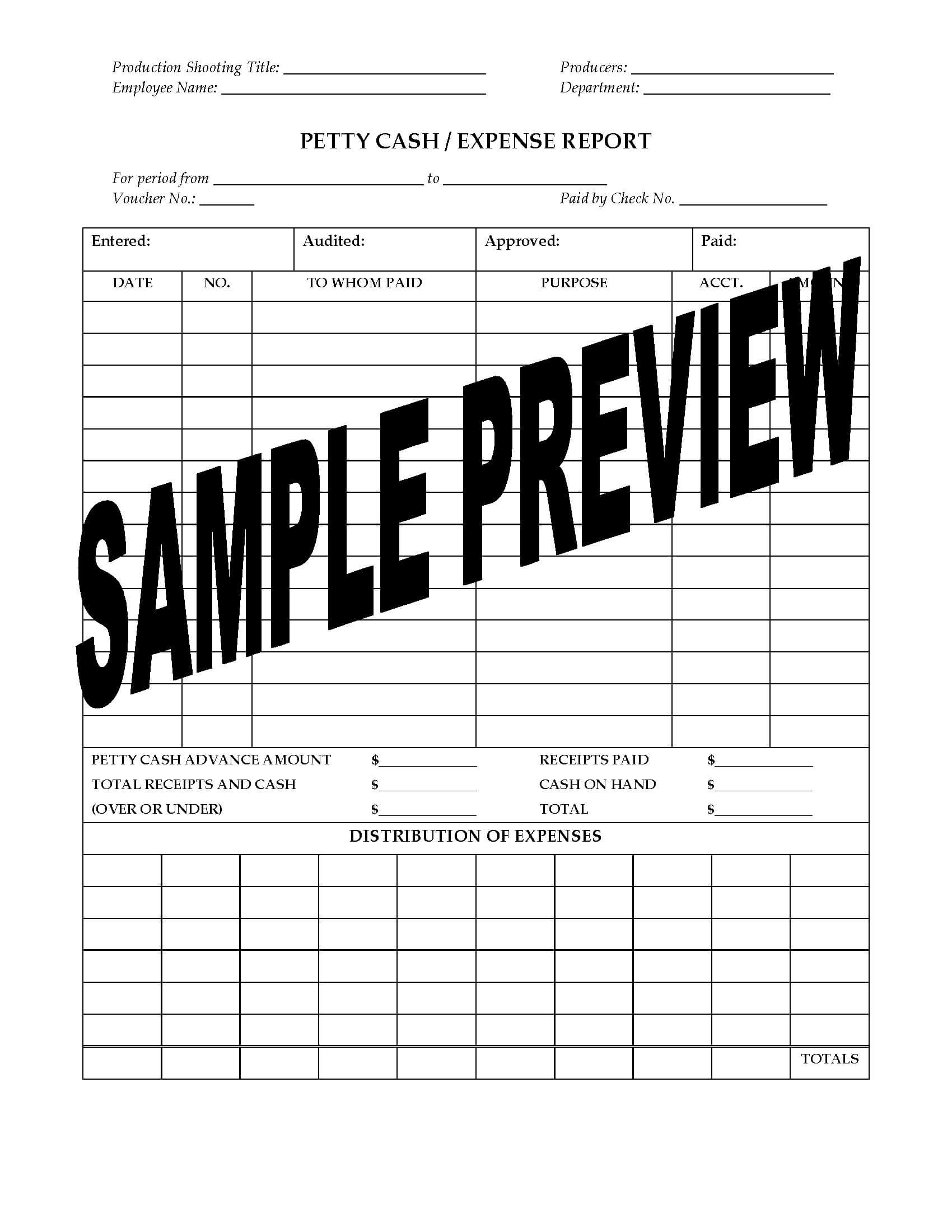 Petty Cash Expense Report For Film Or Tv Production In Petty Cash Expense Report Template