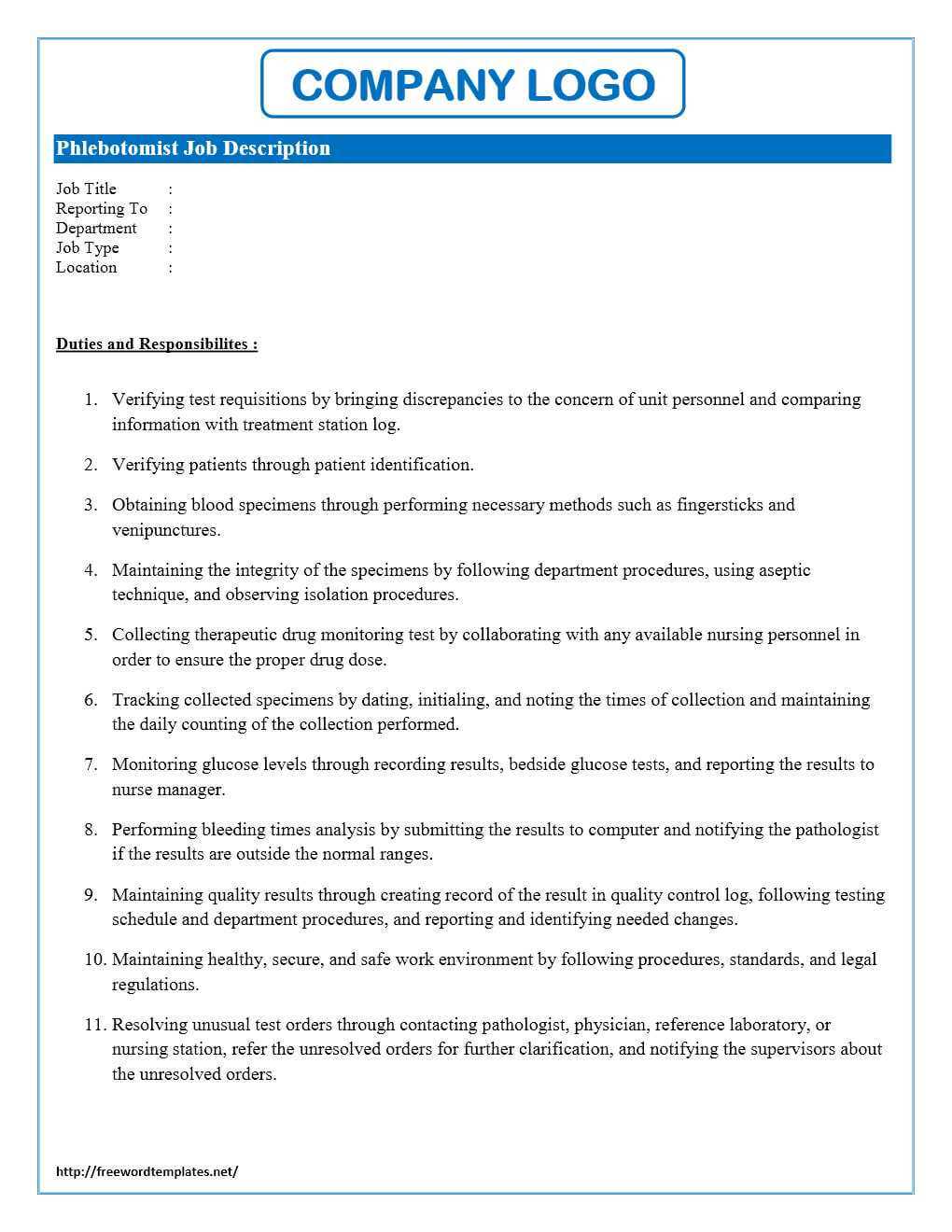 Phlebotomist Job Description Intended For Job Descriptions Template Word