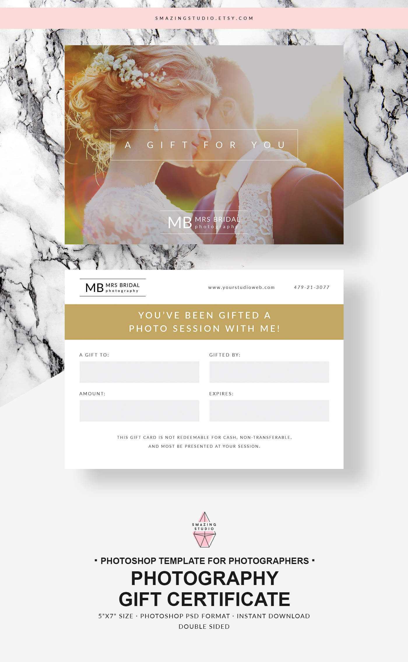 Photography Gift Certificate, Photographer Gift Card Template, Gift Voucher  Template, Photoshop Photography Marketing Template Intended For Gift Certificate Template Photoshop