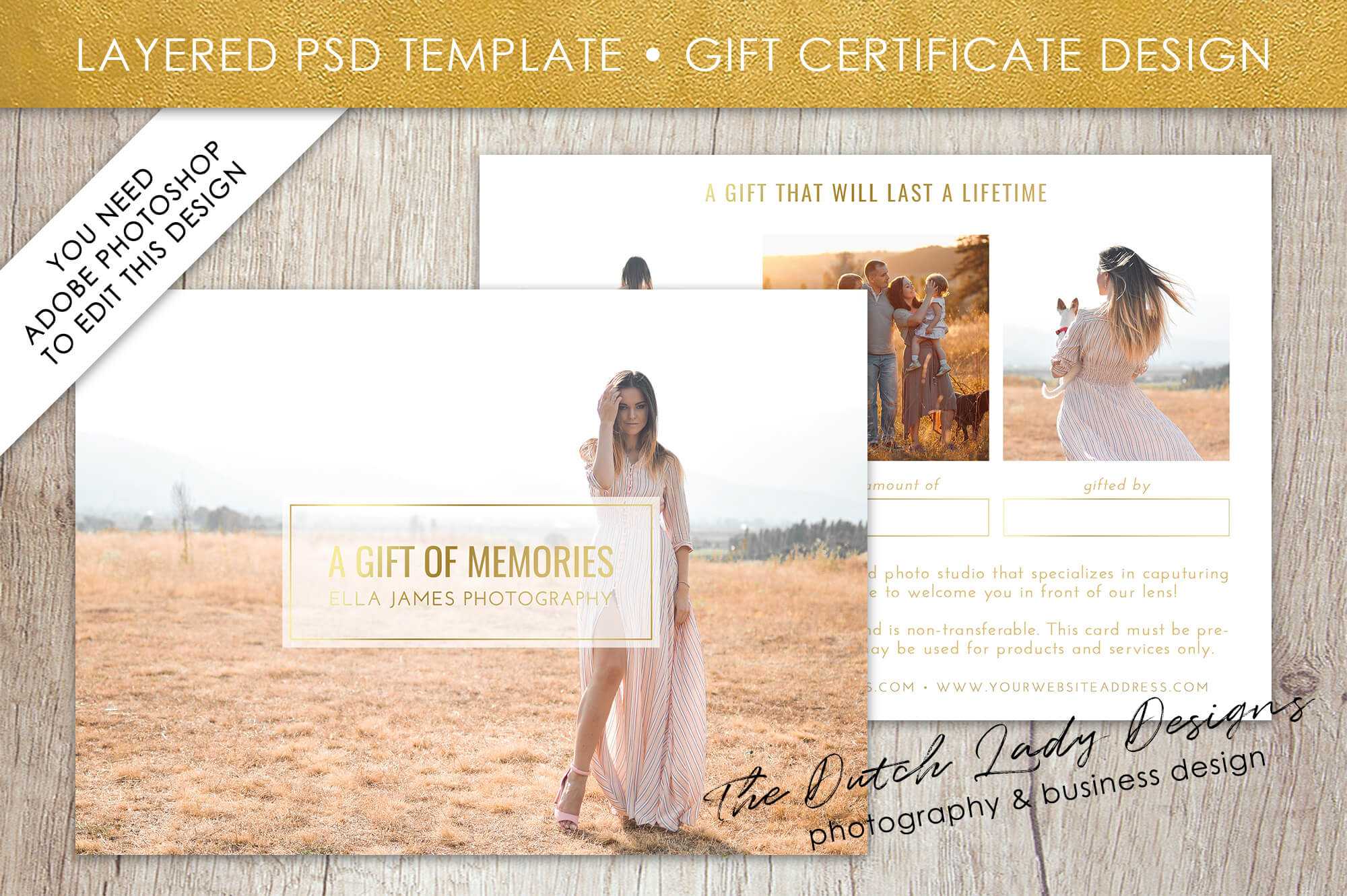 Photography Gift Certificate Template – Photo Gift Card – Layered .psd  Files – Design #31 Regarding Photoshoot Gift Certificate Template