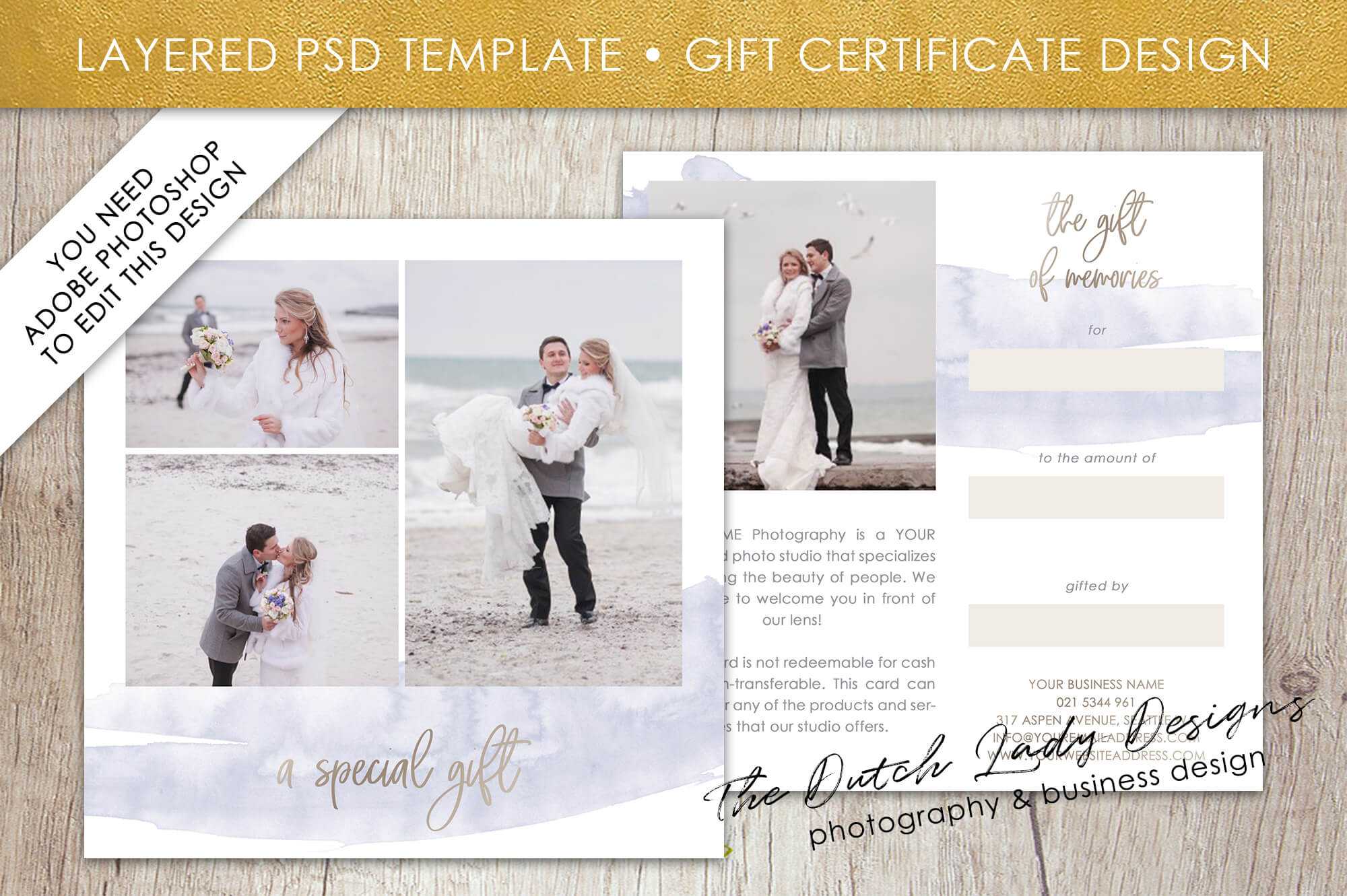 Photography Gift Certificate Template – Photo Gift Card – Layered .psd  Files – Design #42 For Gift Certificate Template Photoshop