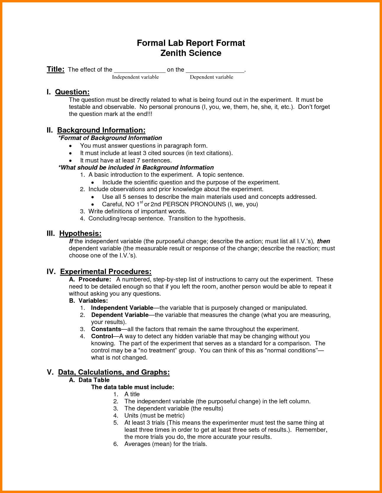 Physics Lab Report Template | Glendale Community For Lab Report Template Word