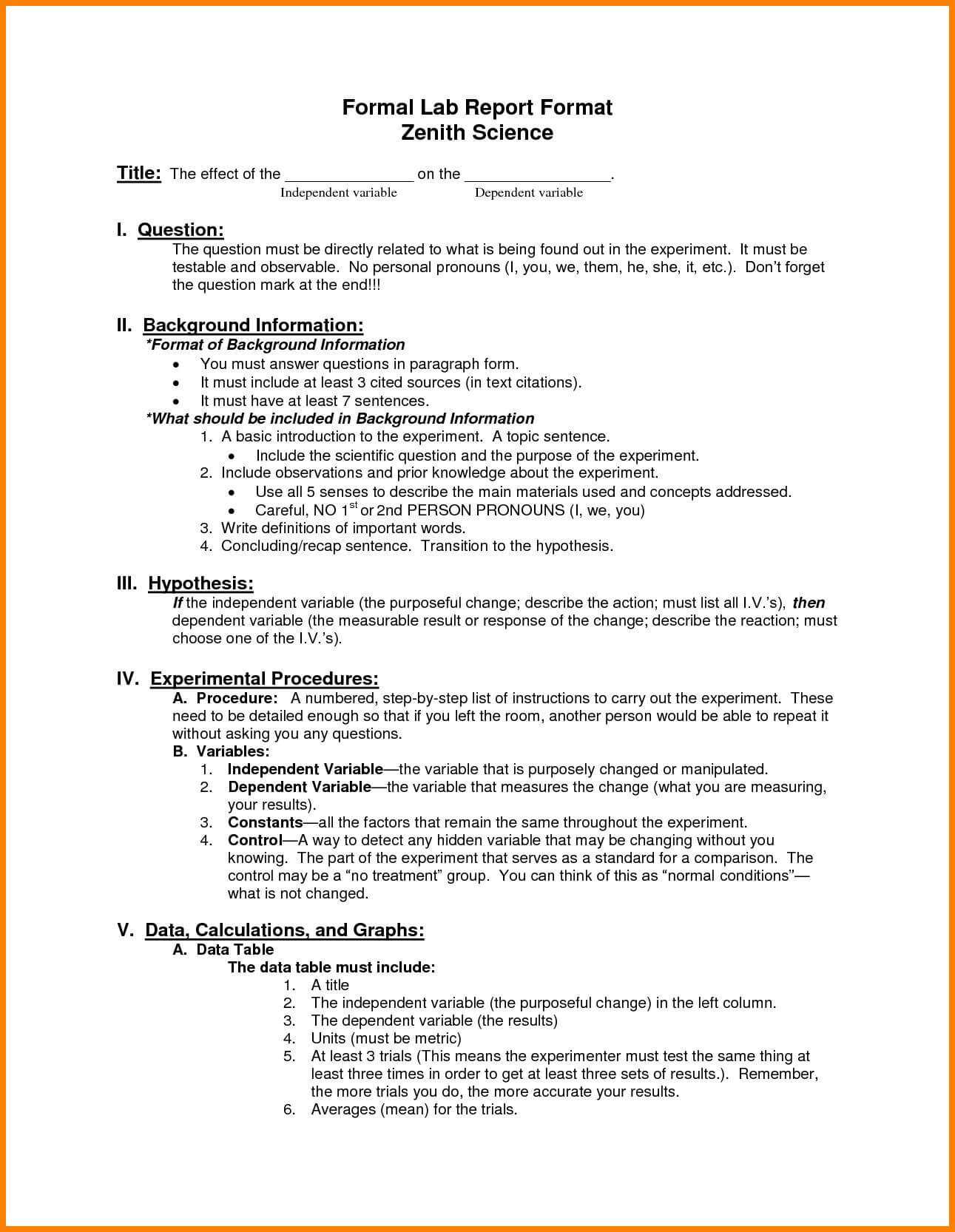 Physics Lab Report Template | Glendale Community For Lab Report Template Word