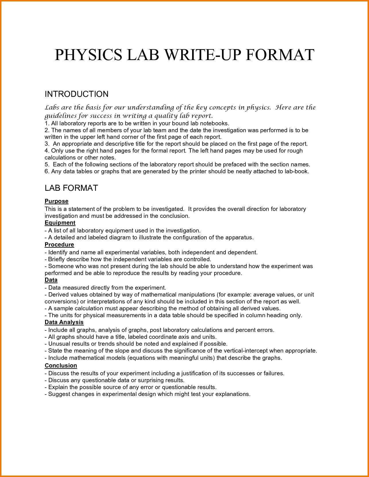 Physics Lab Report Template | Glendale Community For Physics Lab Report Template