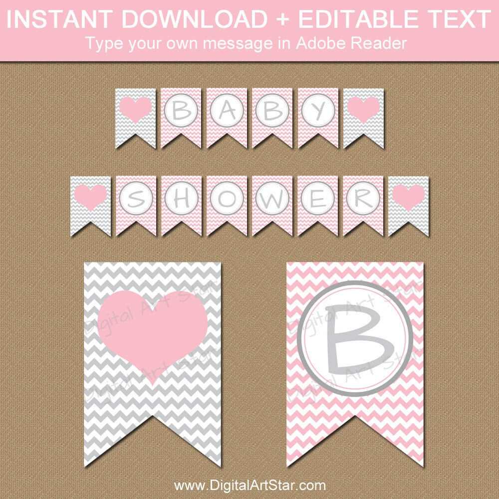 Pink And Grey Baby Shower Banner – Girl Baby Shower Banner – Baby Shower  Decorations Girl – Pink Gray Bridal Shower Banner Template Bb1 With Regard To Baby Shower Banner Template