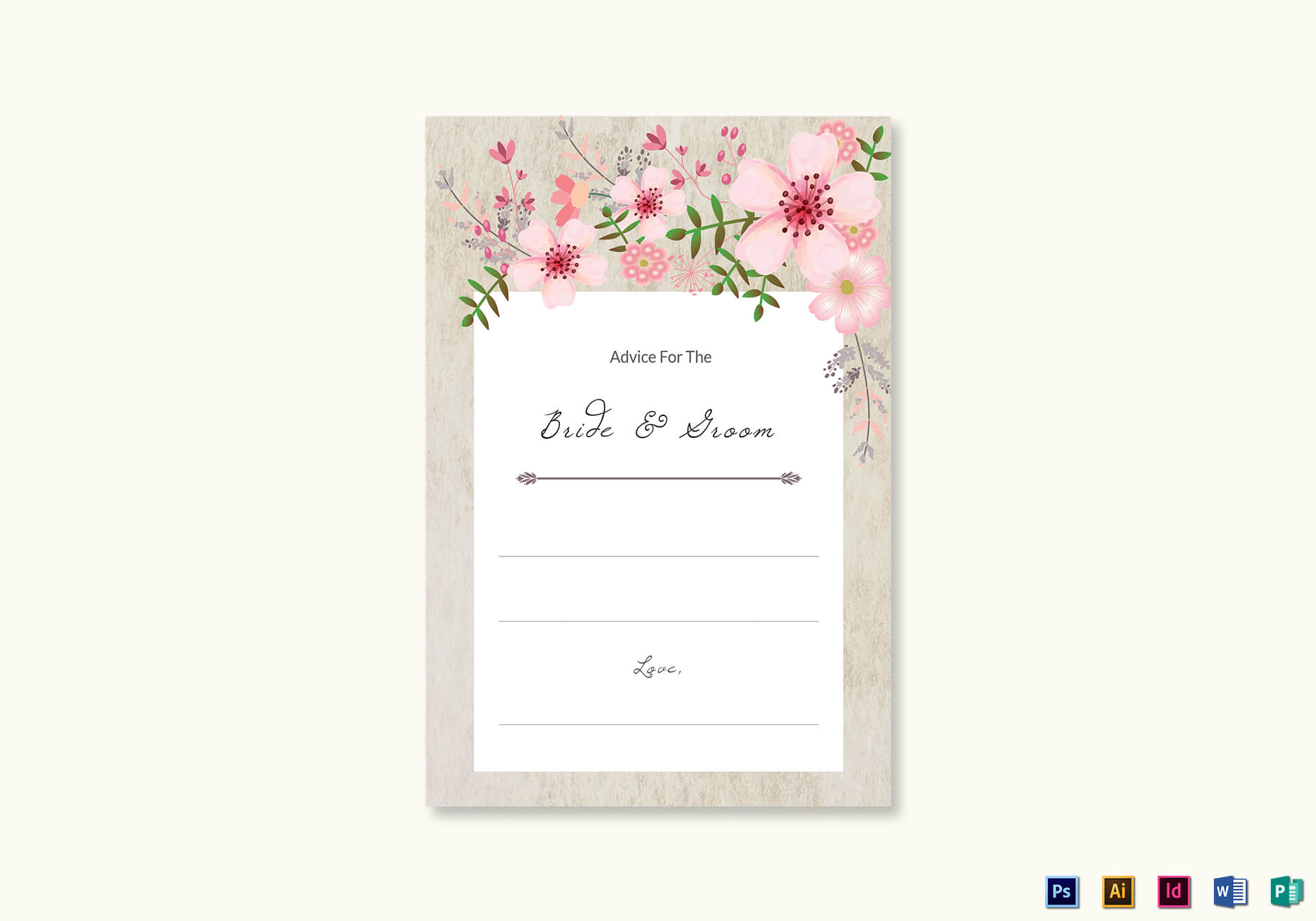 Pink Floral Wedding Advice Card Template For Marriage Advice Cards Templates