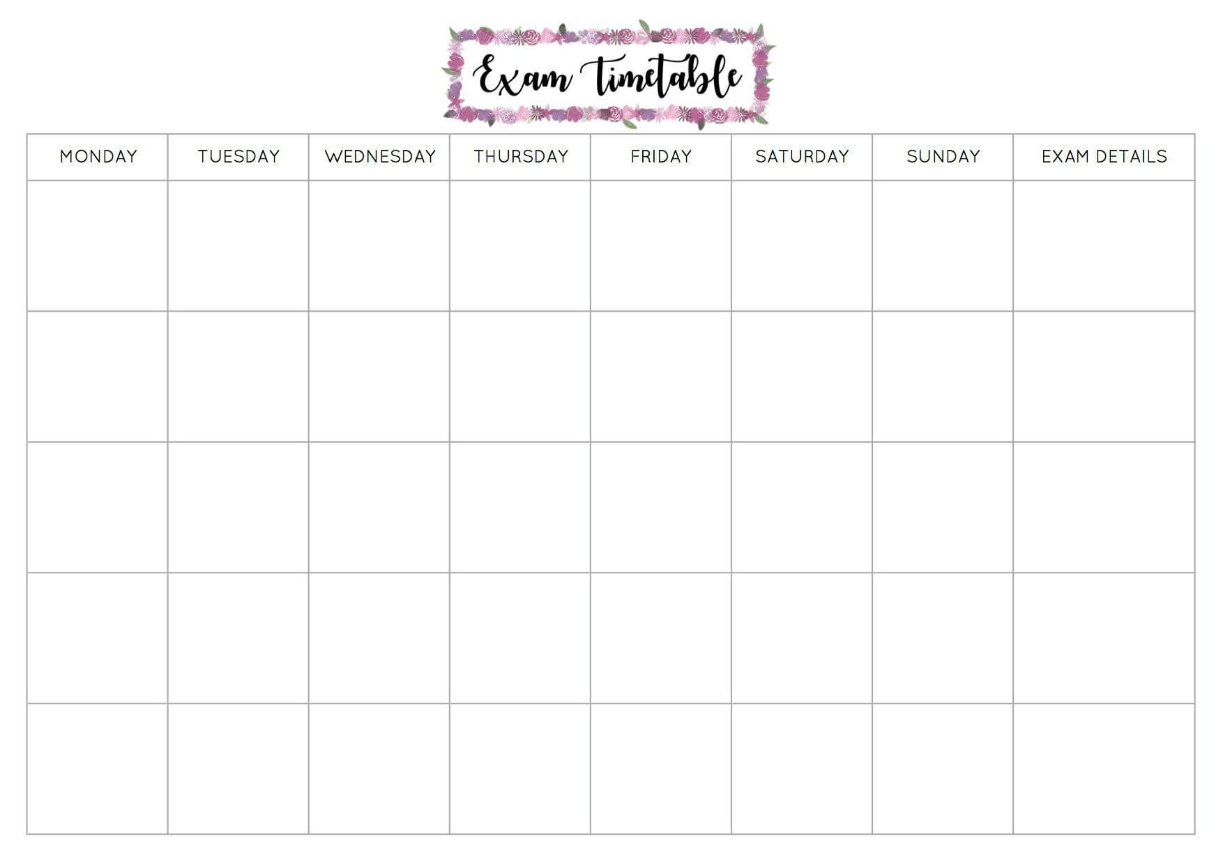 Pinterest With Blank Revision Timetable Template