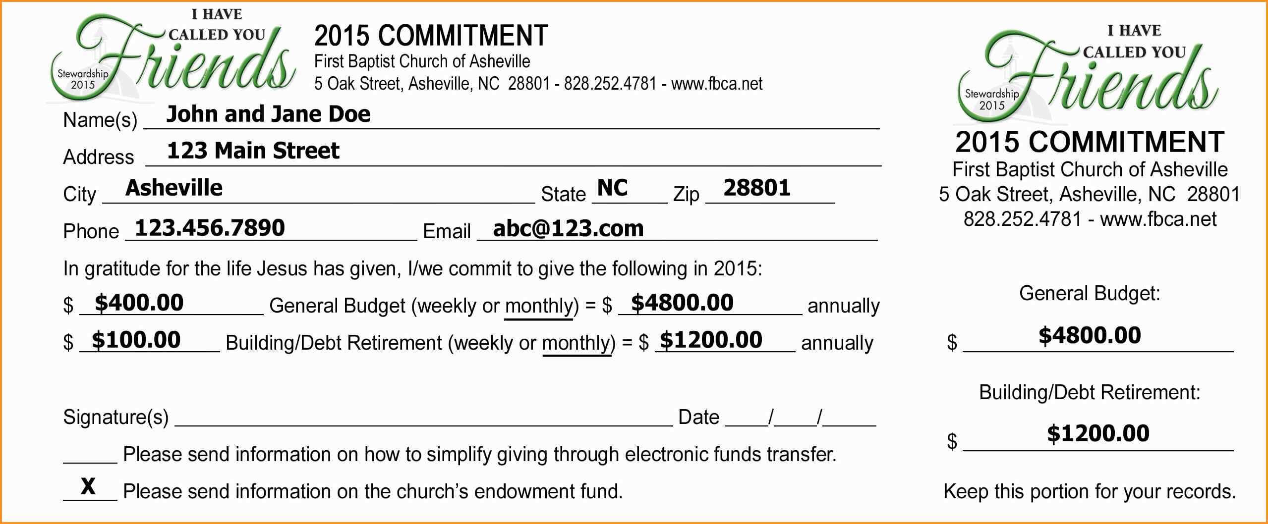 Pledge Cards Template Free Card Donation Excel Templates For For Church Pledge Card Template
