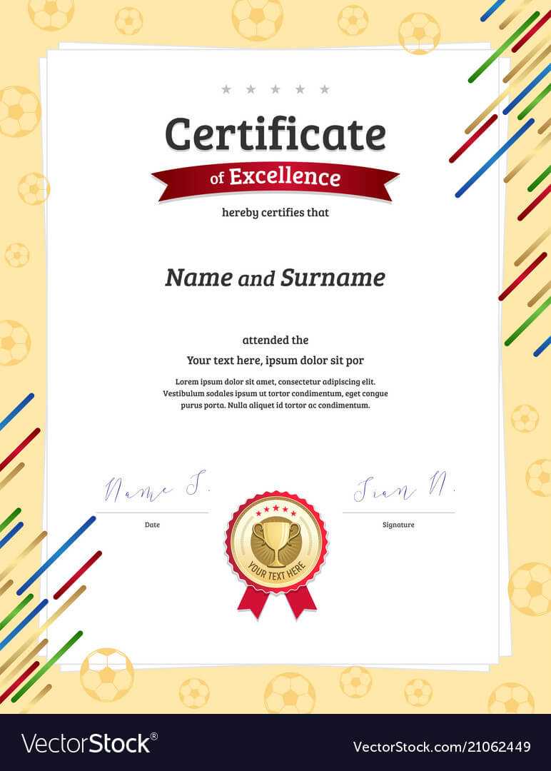 Portrait Certificate Template In Football Sport Vector Image For Football Certificate Template