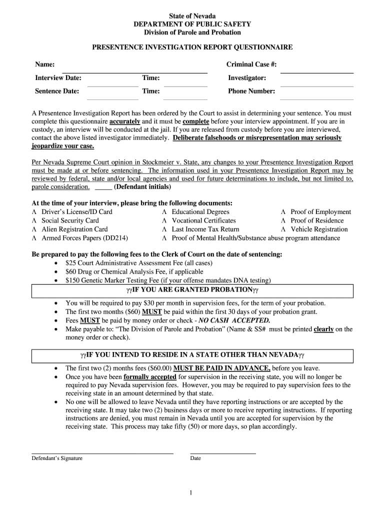 Pre Sentencing Report Template - Fill Online, Printable Regarding Presentence Investigation Report Template