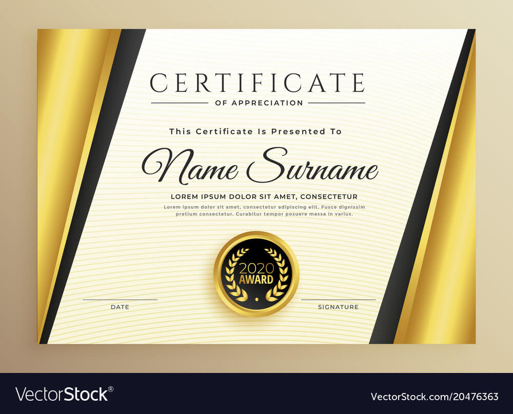 Premium Certificate Template Design With Golden Regarding High Resolution Certificate Template