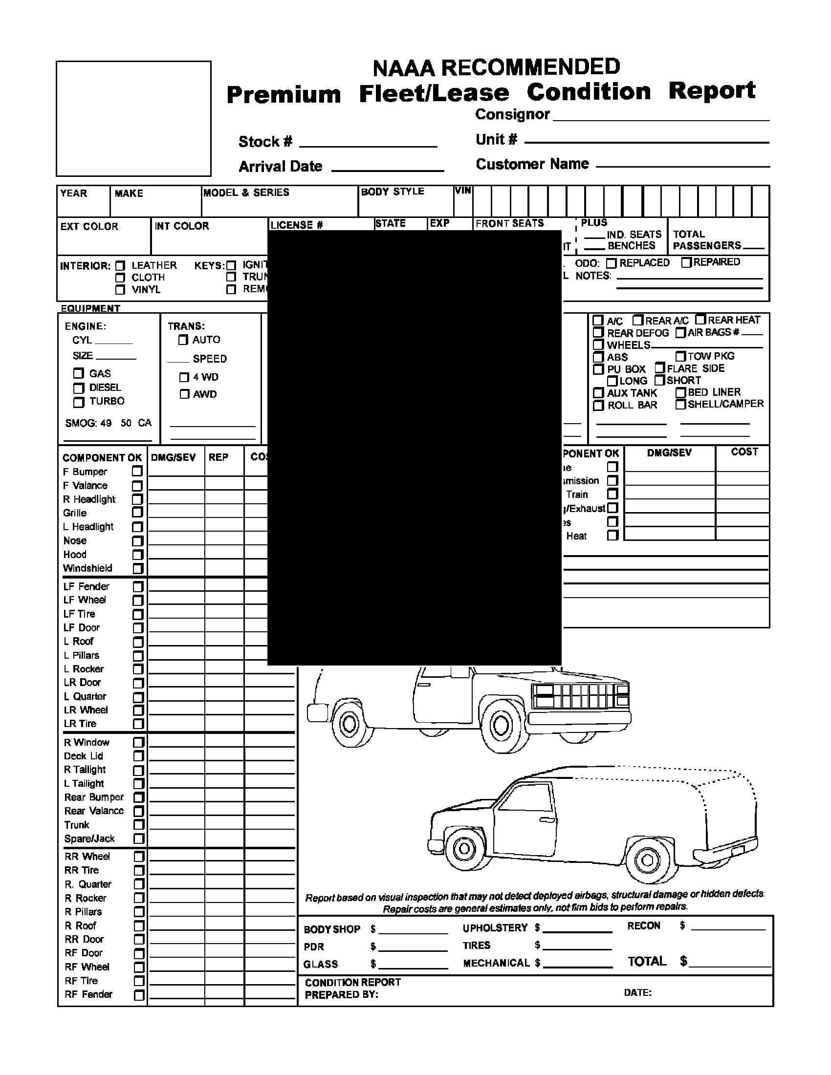 Premium Fleet/lease Condition Report For Van Or Truck With Regard To Truck Condition Report Template