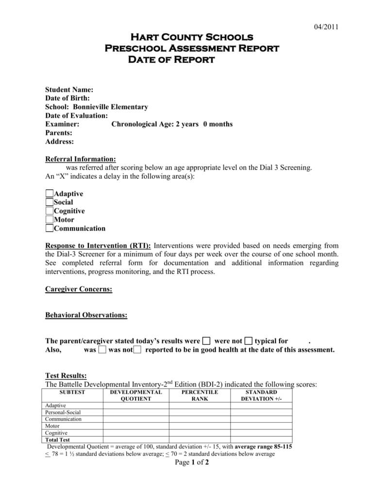 Preschool Evaluation Report Template For Deviation Report Template