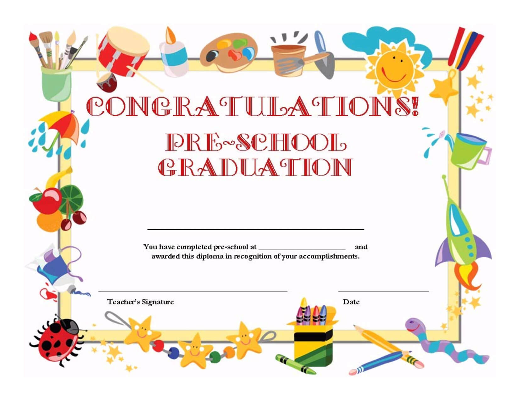 Preschool Graduation Certificate Template Free For Certificate Templates For School