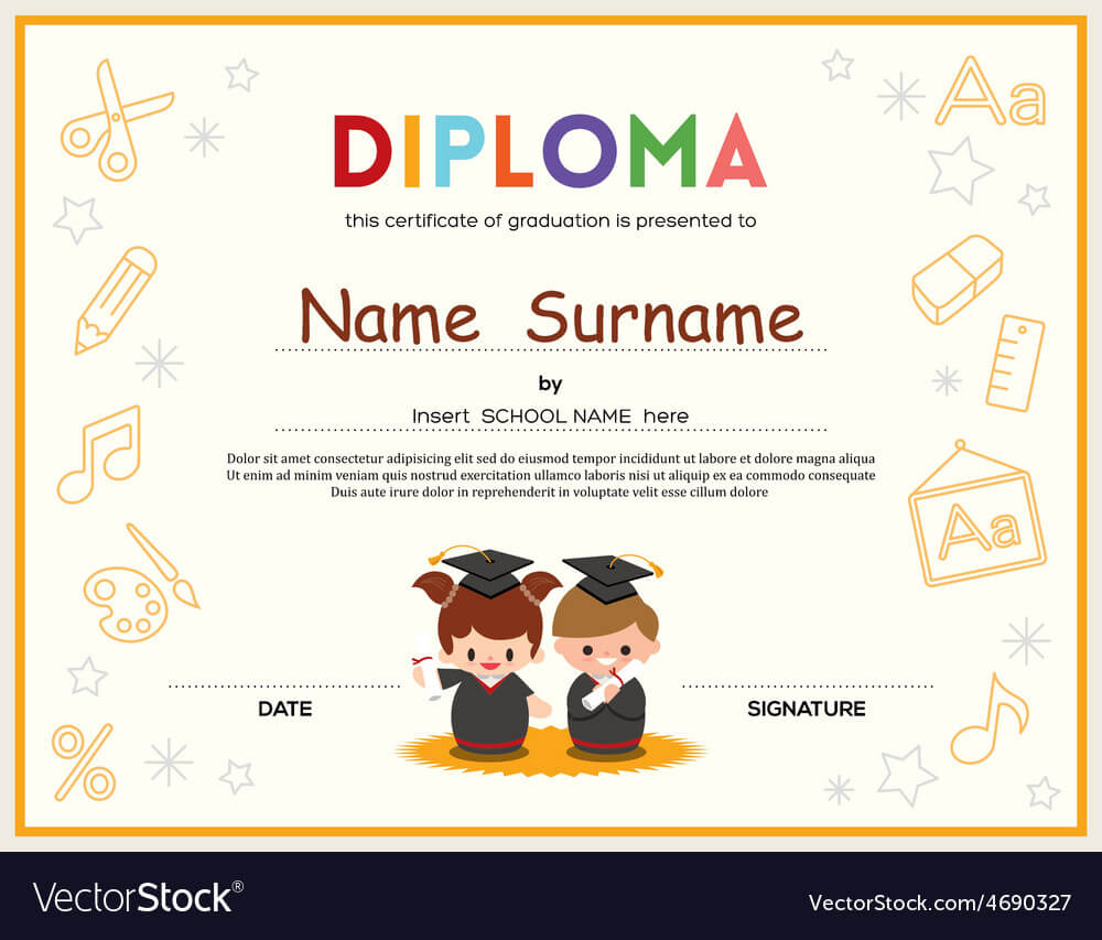 Preschool Kids Diploma Certificate Template With Preschool Graduation Certificate Template Free