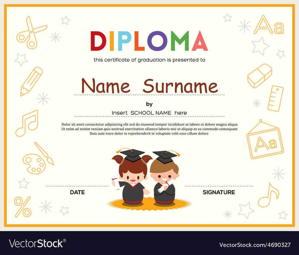 Preschool Kids Diploma Certificate Template With Preschool Graduation Certificate Template Free