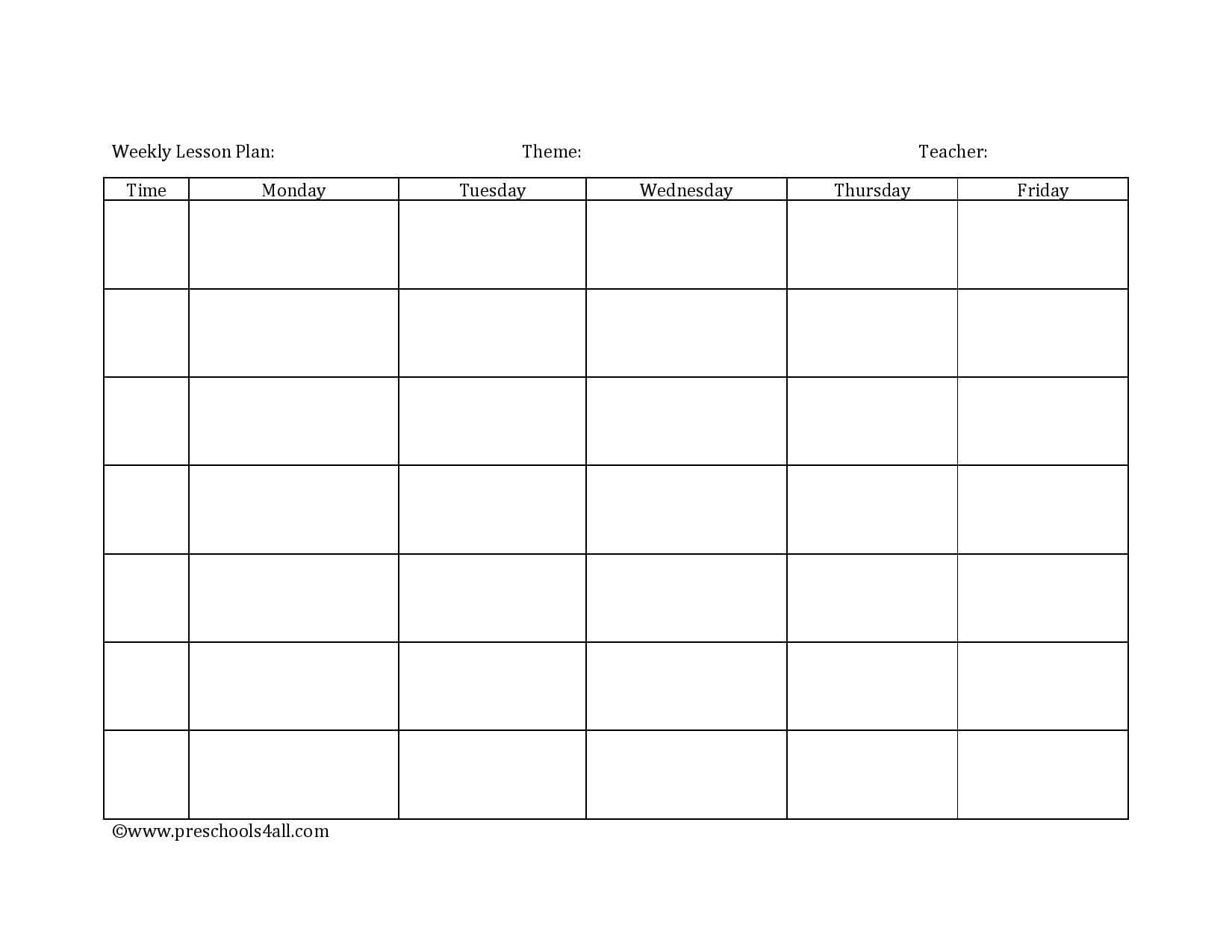 Preschool Lesson Plan Template – Lesson Plan Book Template Intended For Blank Preschool Lesson Plan Template