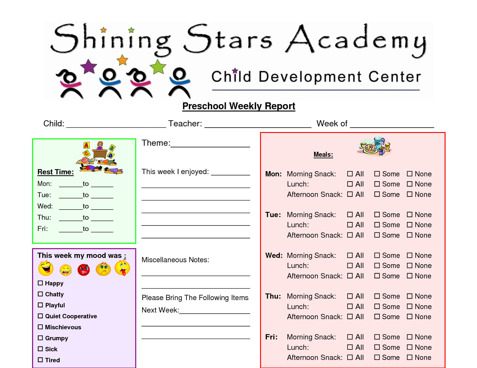 Preschool Progress Report Template | Pre K | Preschool Daily With Regard To Daily Report Card Template For Adhd
