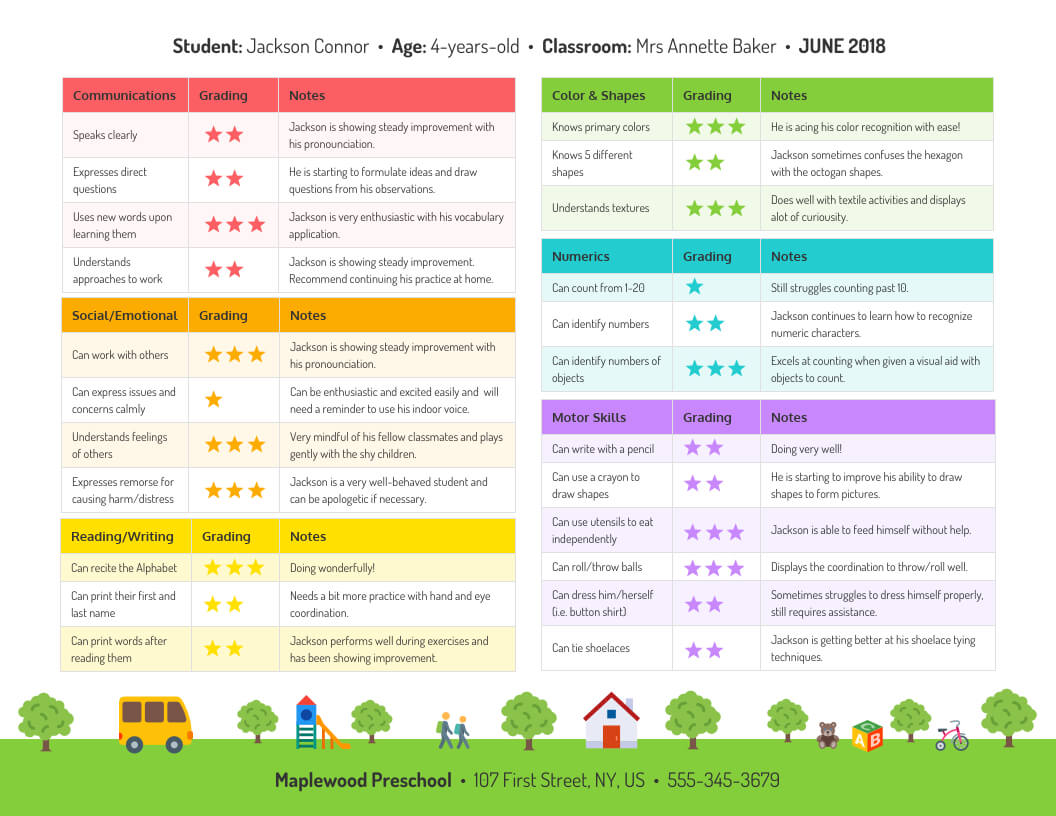 Preschool Progress Report Template – Venngage In Preschool Weekly Report Template